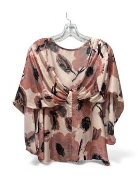Floral Pink and Black Butterfly Sleeve Blouse M
